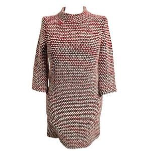 J. Crew Womens Tweed Cocoon Dress 8 Ready to Wear Red White Black Boucle Twiggy